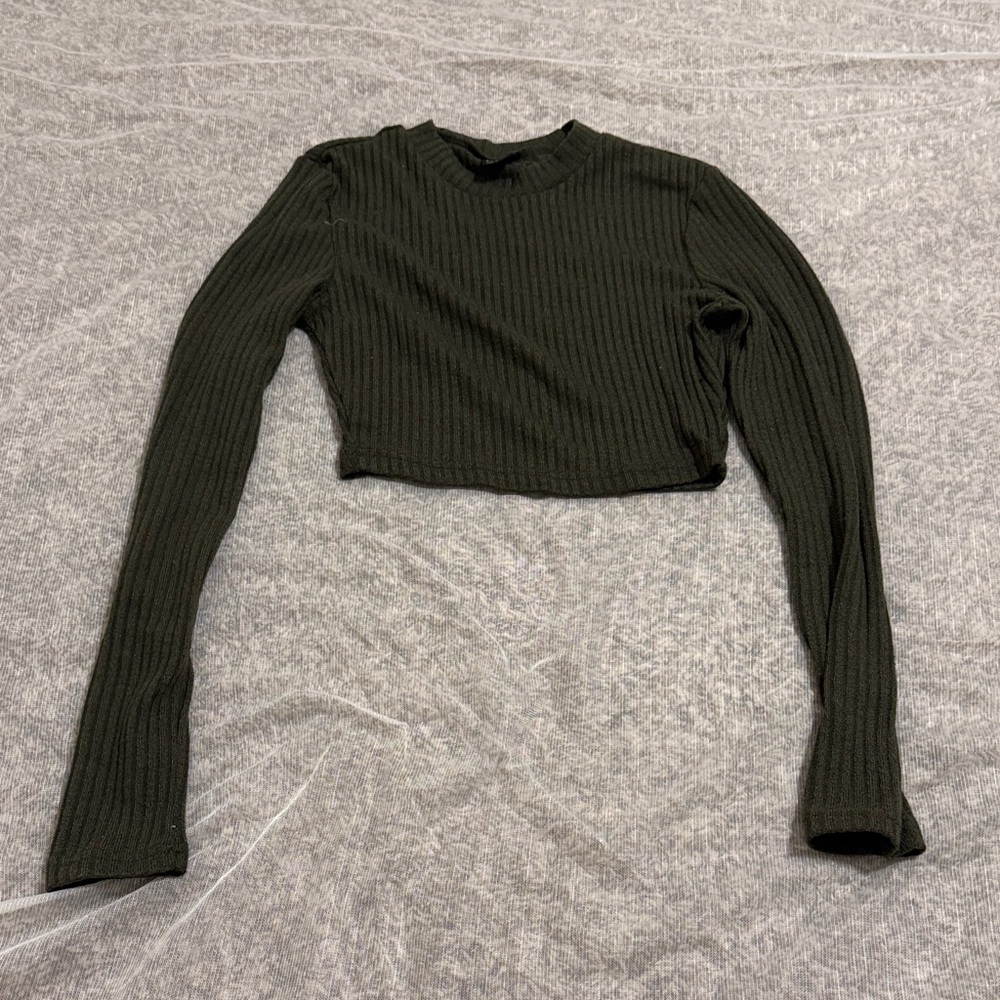 SHEIN Dark Green Ribbed Long Sleeve Crop Top